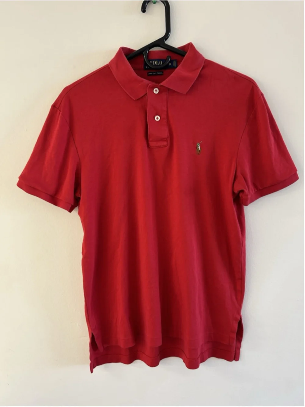 Polo Ralph Lauren Shirt Short Sleeve Pima Soft Touch M Red Tri-color Pony Mens